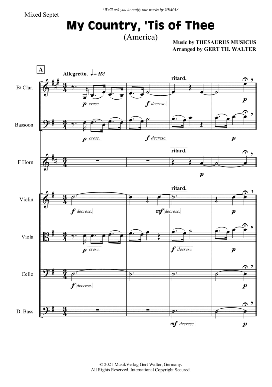 My Country, 'Tis Of Thee (America) (arr. Gert Th. Walter)