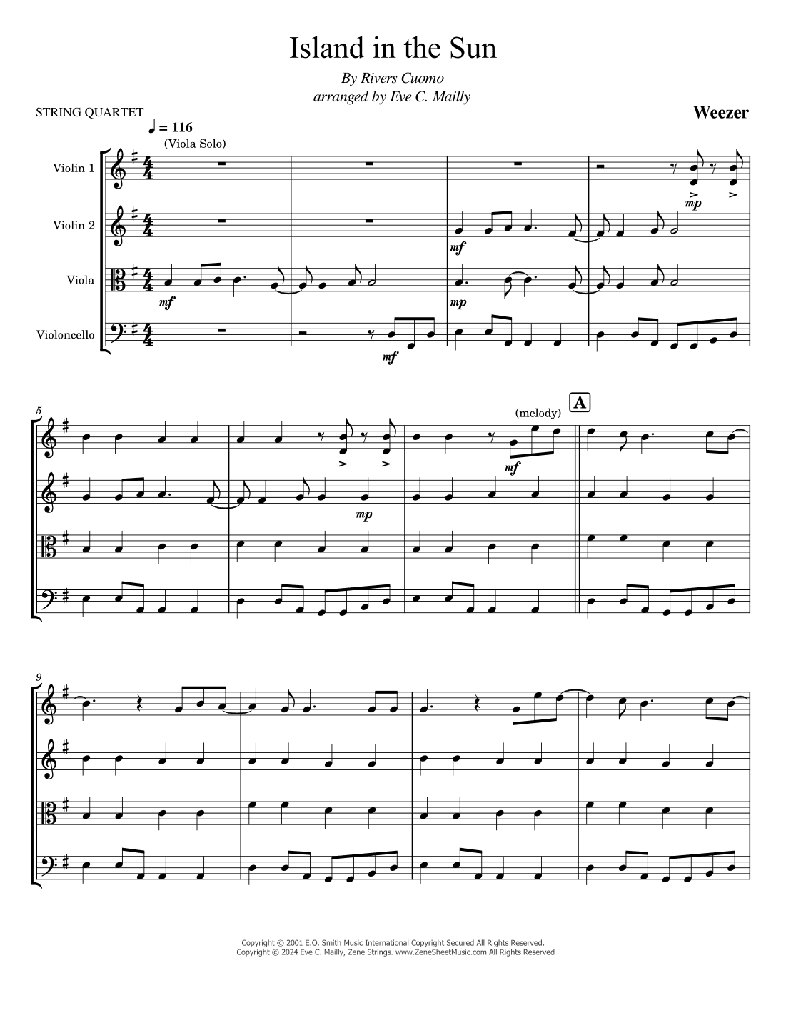 Island In The Sun (arr. Eve C. Mailly - Zene Strings)