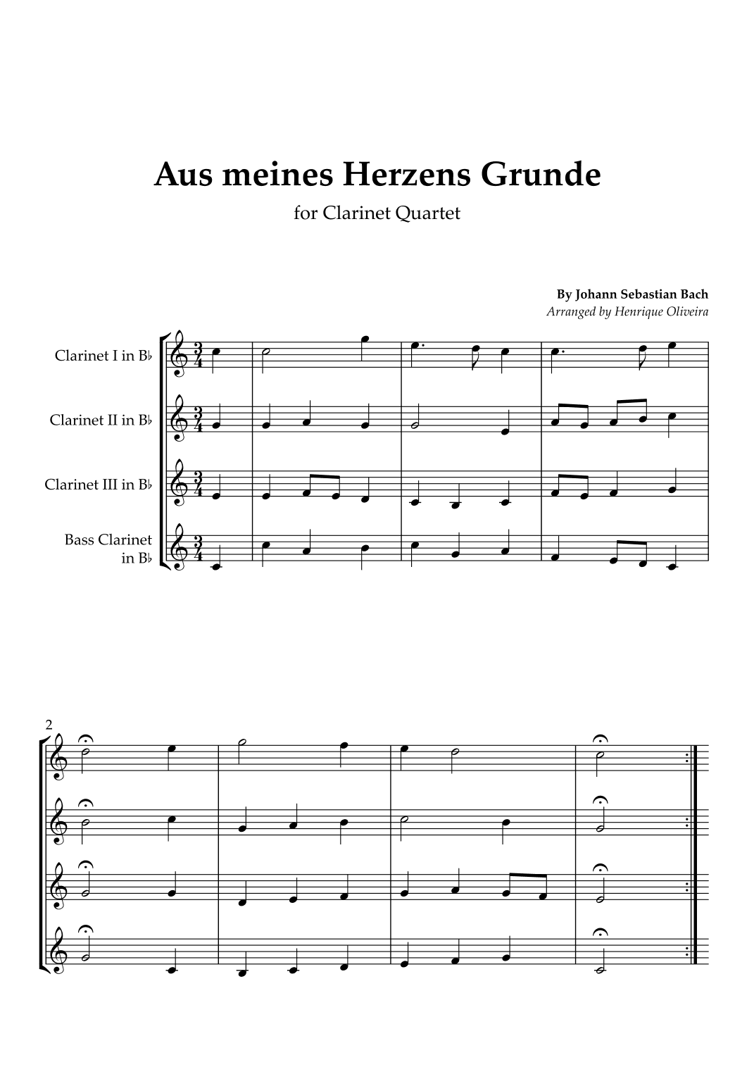 Bach's Choral - "Aus meines Herzens Grunde" (Clarinet Quartet) (arr. Henrique Oliveira)