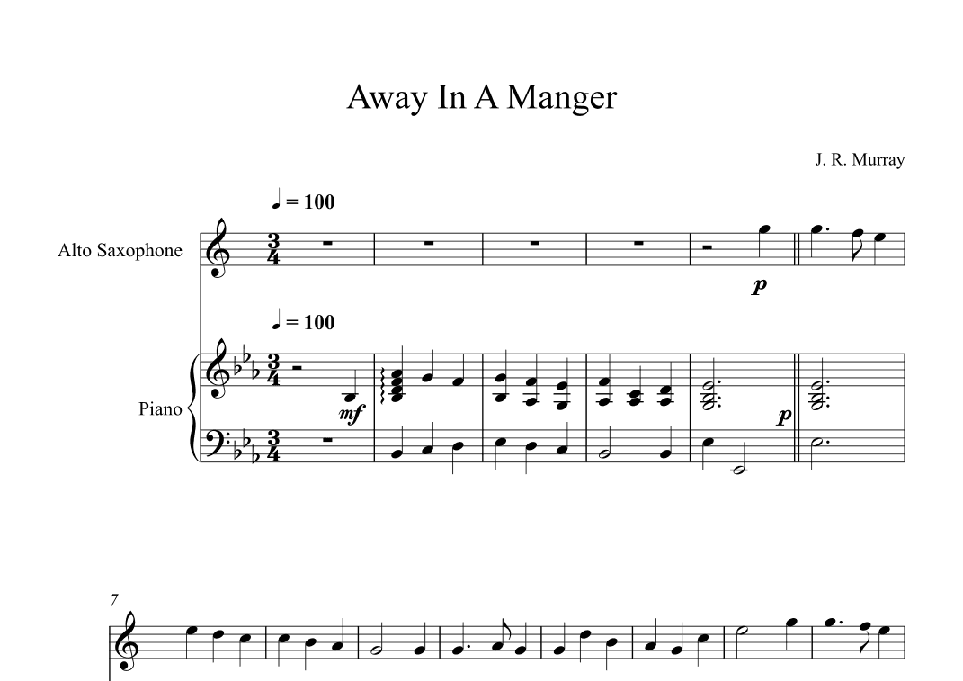 Away In A Manger, James Ramsey Murray (Alto Sax + Piano) (arr. Digital Book Music)