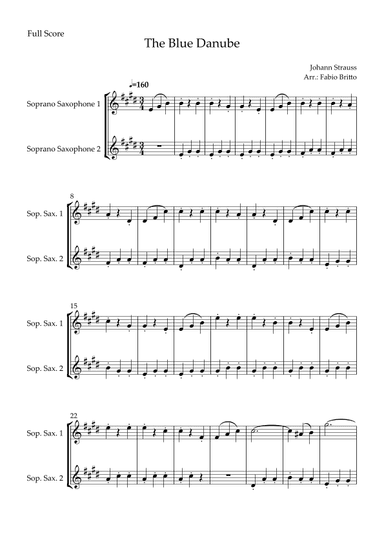 The Blue Danube (Waltz by Johann Strauss) for Soprano Saxophone Duo (arr. Fabio Britto)
