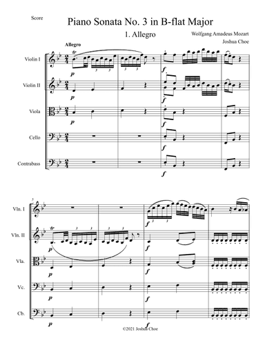Piano Sonata No. 3 in B-Flat Major, Movement 1 (arr. Joshua Choe)