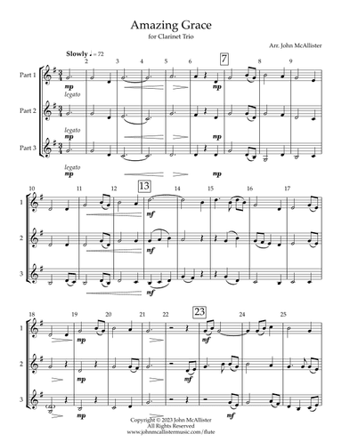Amazing Grace for Clarinet Trio (arr. John McAllister)