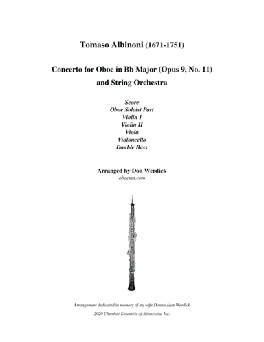 Concerto for Oboe in Bb Major, Op. 9 No. 11 and String Orchestra (arr. Don Werdick (1946 - ))