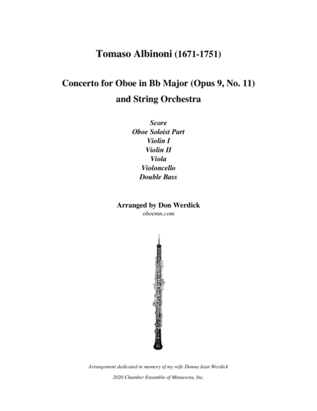 Concerto for Oboe in Bb Major, Op. 9 No. 11 and String Orchestra (arr. Don Werdick (1946 - ))