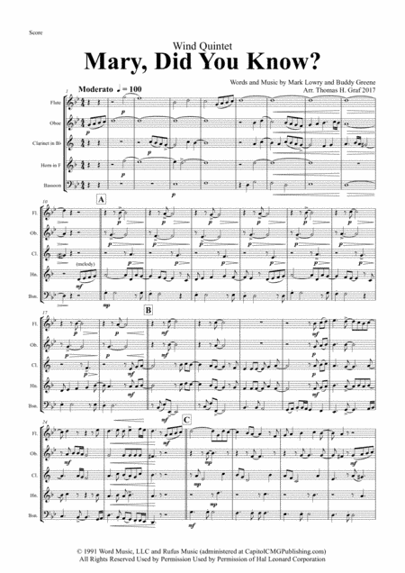 Mary, Did You Know? (arr. Thomas H. Graf)