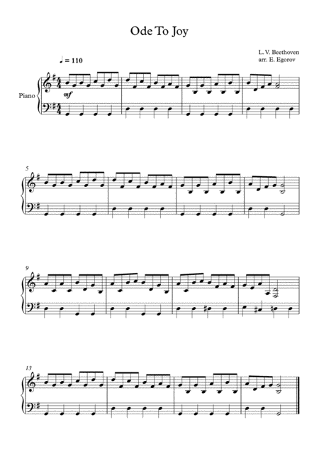 Ode To Joy, Ludwig Van Beethoven, For Easy Piano