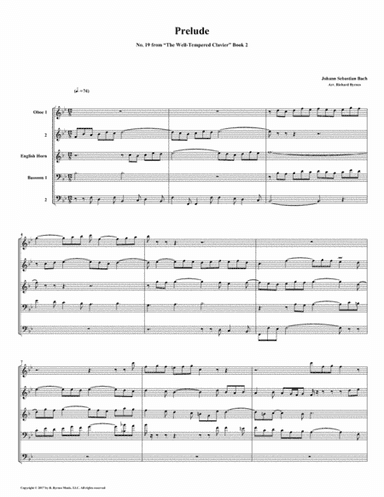 Prelude 19 from Well-Tempered Clavier, Book 2 (Double Reed Quintet) (arr. Richard Byrnes)