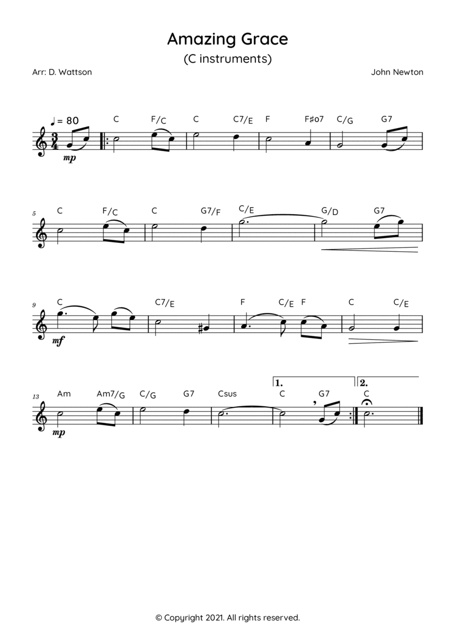 Amazing Grace (arr. Douglas Wattson)