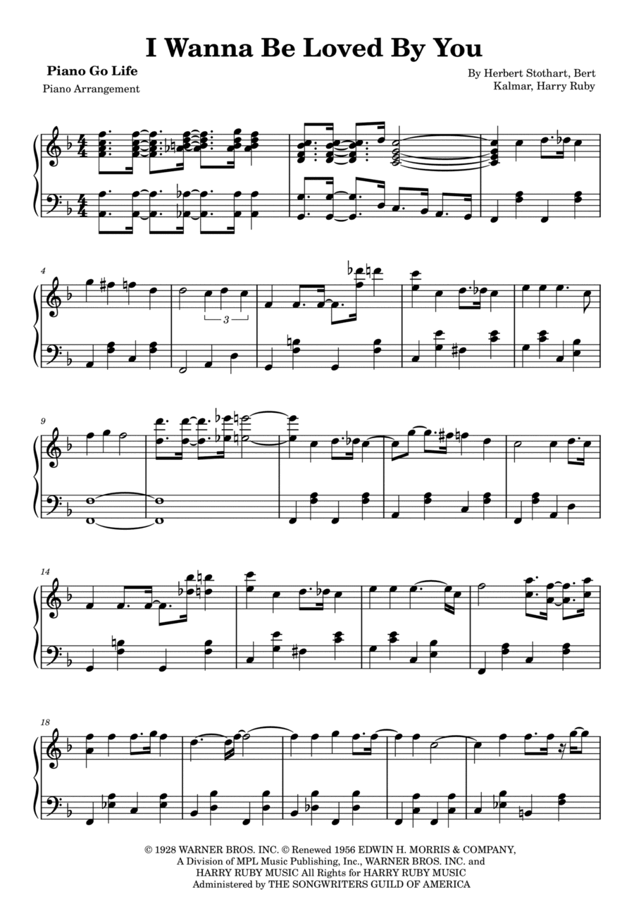 I Wanna Be Loved By You (arr. Piano Go Life)