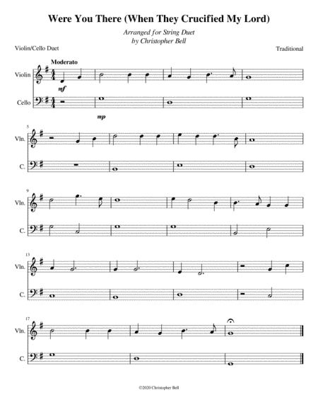 Were You There - Easy Violin/Cello Duet (arr. Silent Home Records)