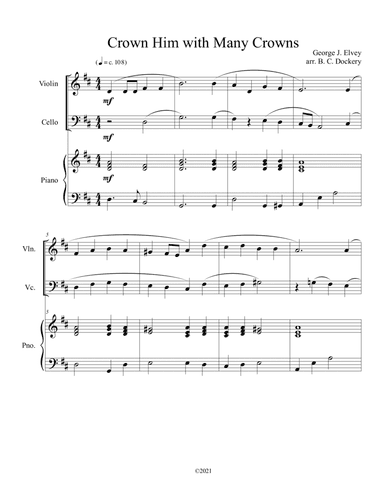 Crown Him with Many Crowns (violin and cello duet) with optional piano accompaniment (arr. B. C. Dockery)