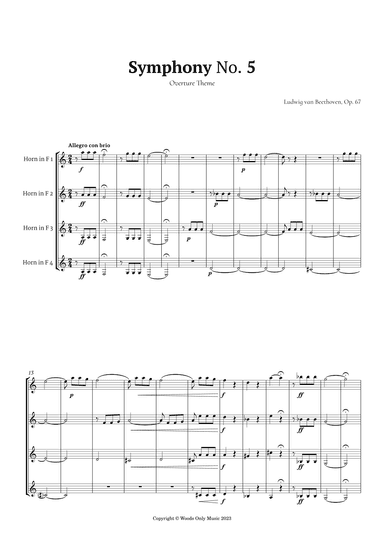 Symphony No. 5 by Beethoven for French Quartet (arr. Ander)