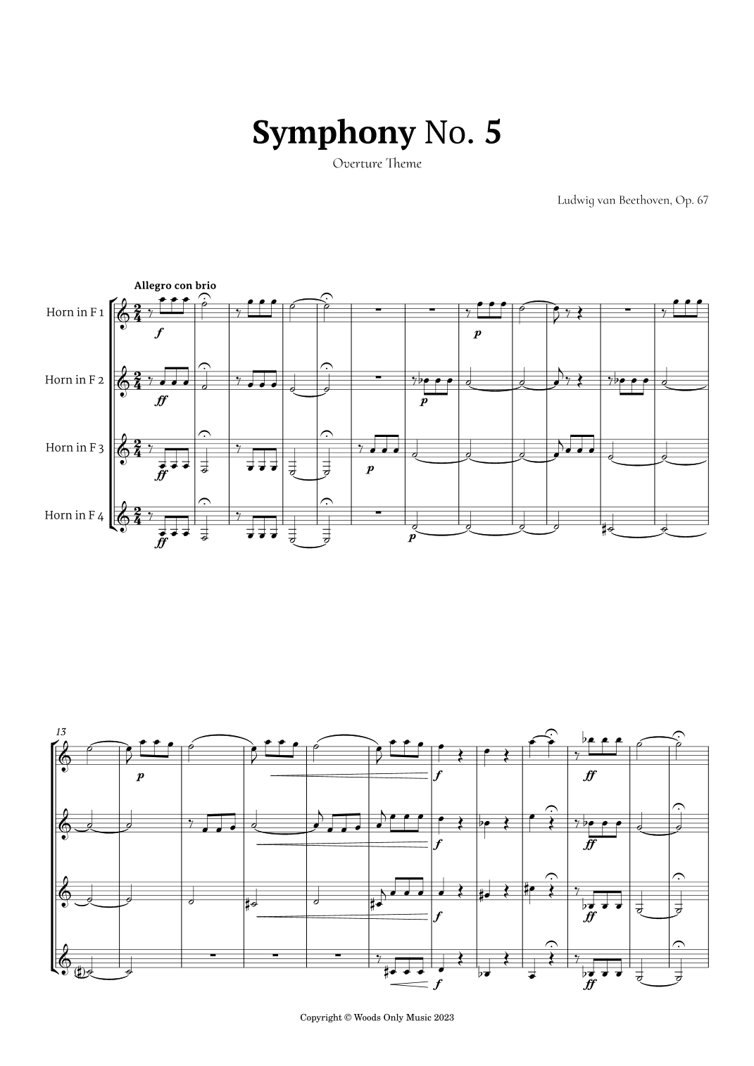 Symphony No. 5 by Beethoven for French Quartet (arr. Ander)
