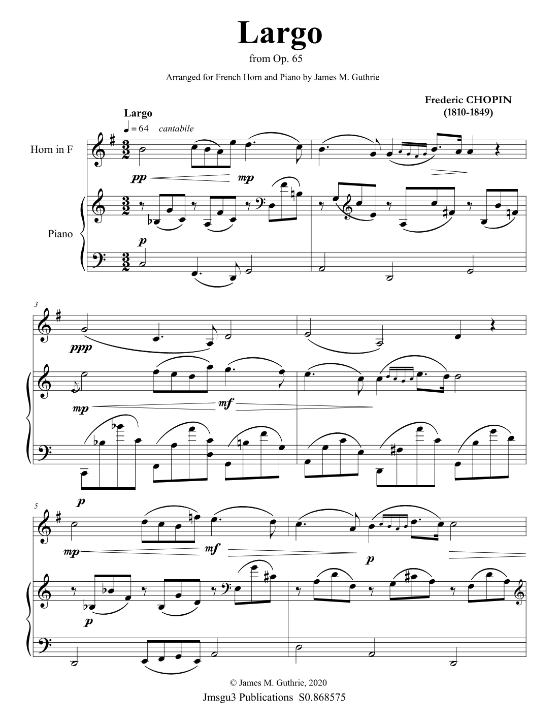 Chopin: Largo from Op. 65 for French Horn & Piano (arr. James M. Guthrie)