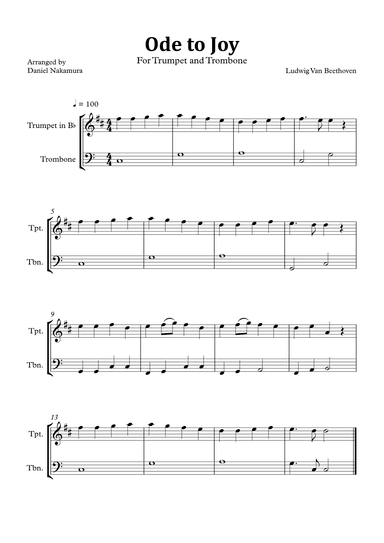 Ode to Joy (Easy Trumpet and Trombone) (arr. Daniel Nakamura)