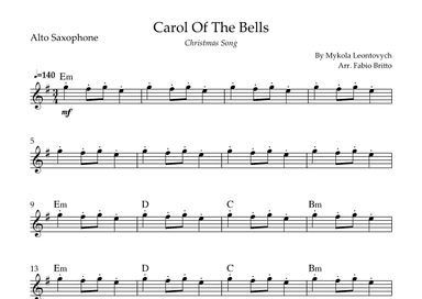 Carol Of The Bells (Christmas Song) for Alto Saxophone Solo with Chords (arr. Fabio Britto)