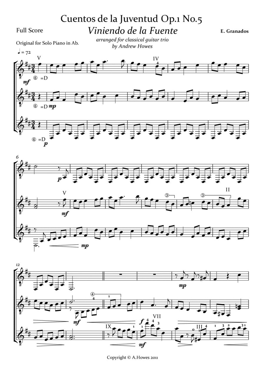 Cuentos de la Juventud Op.1 No.5, 'Viniendo de la Fuente' (arr. Andrew Howes)