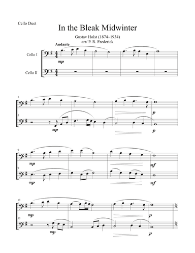 In the Bleak Midwinter (Cello Duet) (arr. P. R. Frederick)