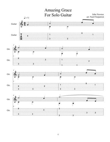 Amazing Grace For Solo Guitar-Beginner Level (arr. Neal Fitzpatrick)