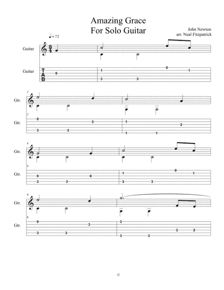 Amazing Grace For Solo Guitar-Beginner Level (arr. Neal Fitzpatrick)