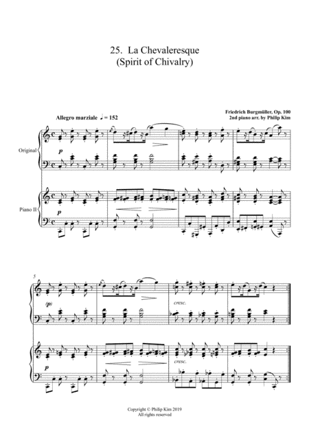 25.  La Chevaleresque (Spirit of Chivalry)  25 Easy and Progressive Studies Opus 100 for 2 pianos Fr (arr. Philip Kim)
