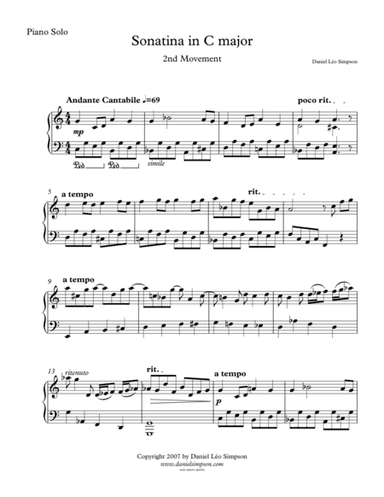 Sonatina in C for Piano Solo - 2nd Mvt.