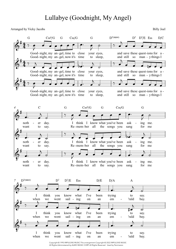 Lullabye (goodnight, My Angel) (arr. Vicky Jacobs)