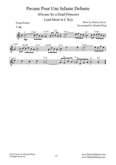 Pavane Pour Une Infante Defunte (Pavanne for a Dead Princess) - Flute or Oboe Solo in C Key (With Ch (arr. Miranda Wong)
