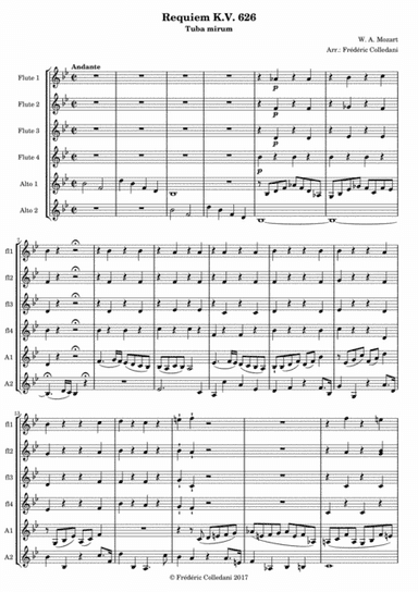 Mozart Tuba Mirum from Requiem KV 626 for flute sextet or flute choir (arr. Frederic Colledani)