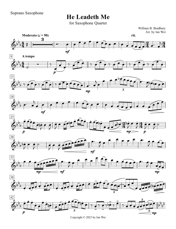 He Leadeth Me for Saxophone Quartet (arr. Ian Wei)
