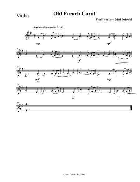 Old French Carol: violin/piano (arr. Meri Dolevski)