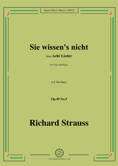 Richard Strauss-Sie wissen's nicht,in E flat Major (arr. OSM Press)