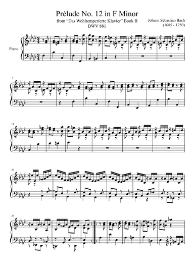 Prelude No. 12 BWV 881 in F Minor (arr. Zachary Corbett)