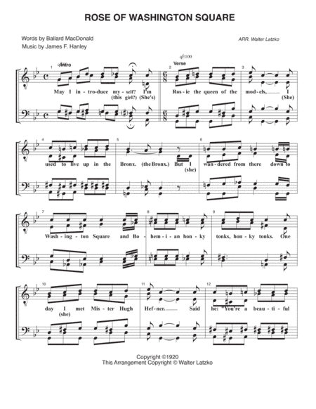 ROSE OF WASHINGTON SQUARE (arr. Walter Latzko)