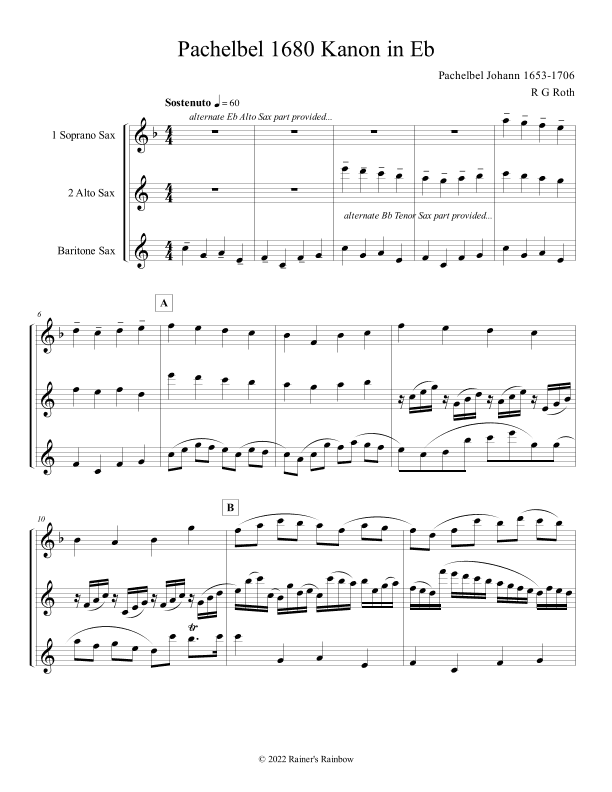 Pachelbel Canon in Eb Sax Trio (arr. R G Roth)