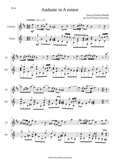 Andante by Georg Friedrich Händel for clarinet and guitar (arr. David Warin Solomons)