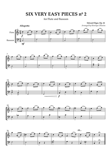 Six Very Easy Pieces nº 2 (Allegretto) - Flute and Bassoon (arr. Henrique Oliveira)