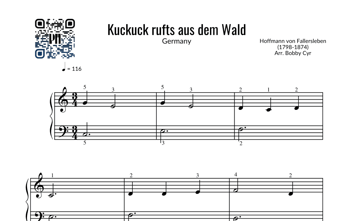 Kuckuck rufts aus dem Wald - Kinderreime (leichtes Klavier) (arr. Piano Notion)