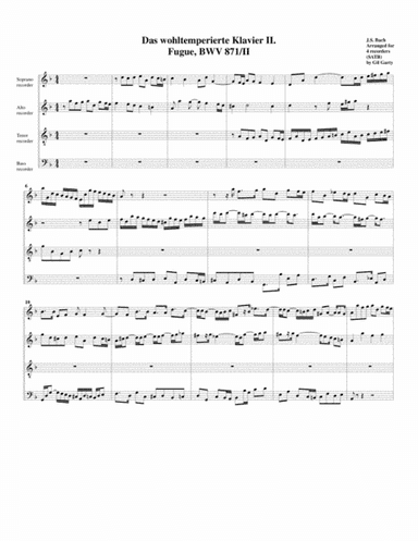 Fugue from Das wohltemperierte Klavier II, BWV 871/II (arrangement for 4 recorders) (arr. Gil Garty)