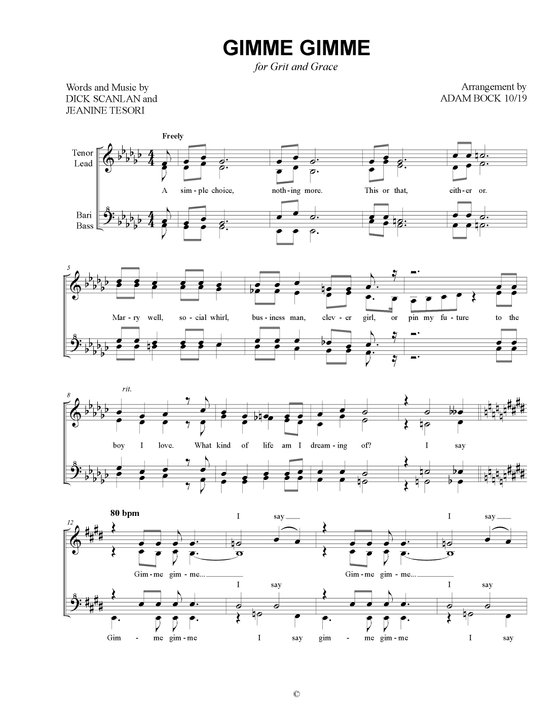Gimme Gimme (arr. Adam Bock)