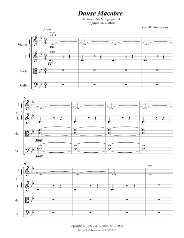 Saint-Saëns: Danse Macabre for String Quartet (arr. James M. Guthrie)