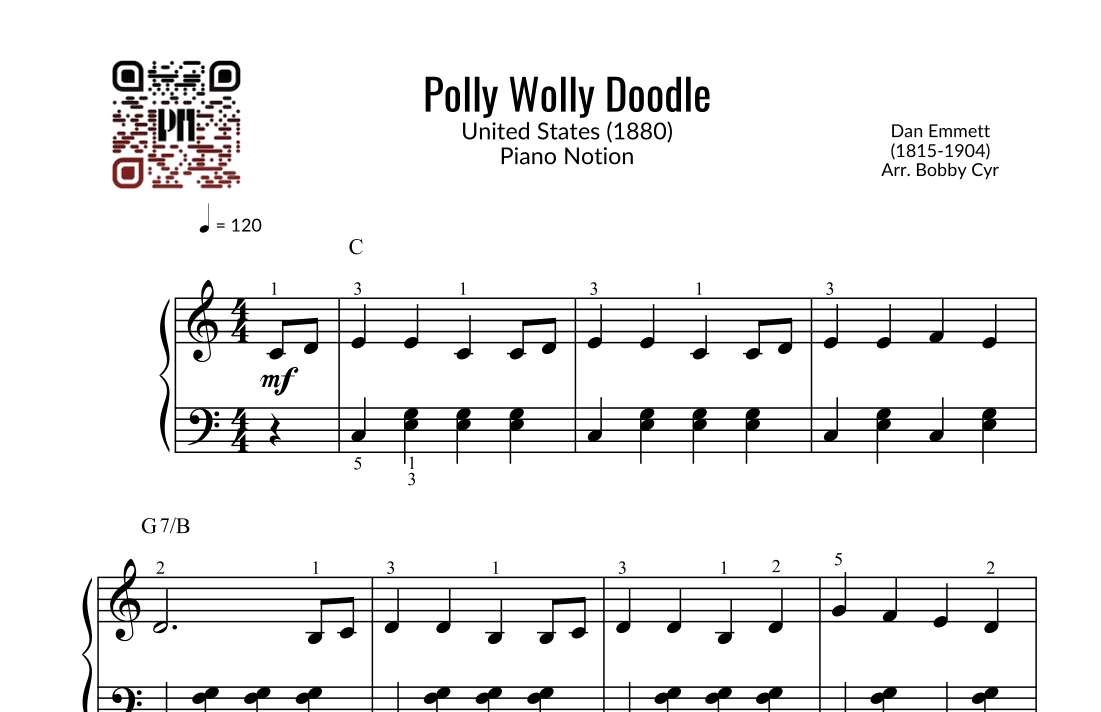 Polly Wolly Doodle (Easy Piano) (arr. Bobby Cyr - Piano Notion)