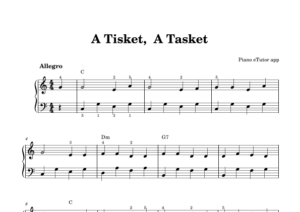 A Tisket, A Tasket - piano sheet music (arr. Piano eTutor app)