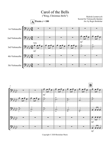 Carol of the Bells (F min) (Violoncello Quintet) (arr. Regis Bookshar)