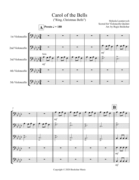 Carol of the Bells (F min) (Violoncello Quintet) (arr. Regis Bookshar)