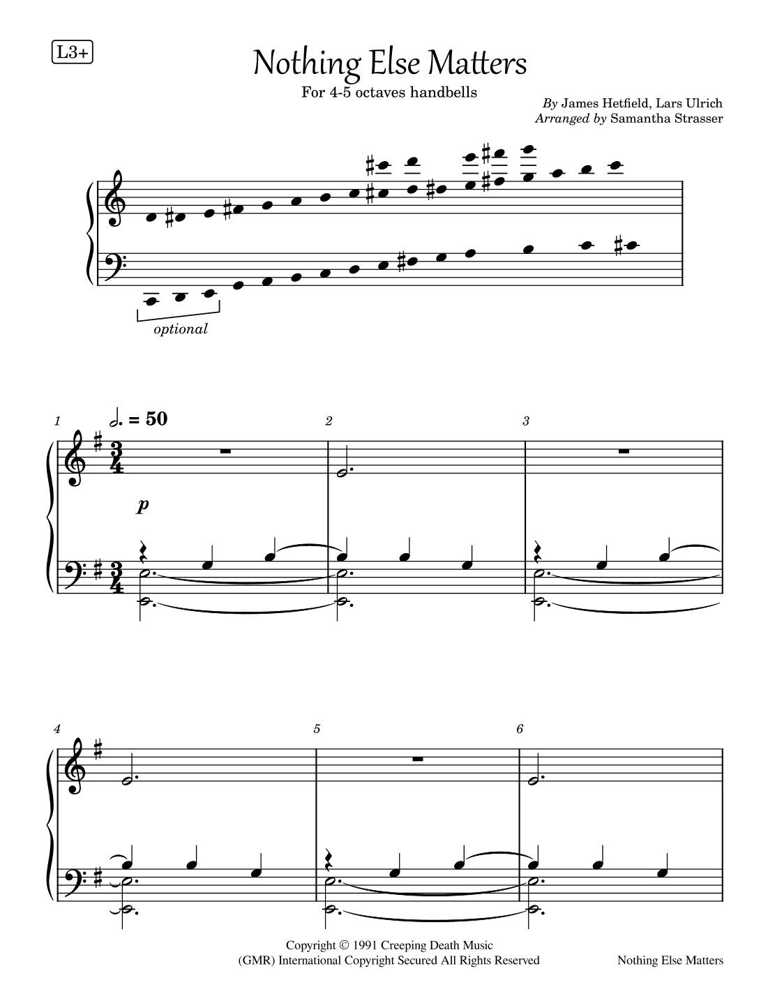 Nothing Else Matters - Score Only (arr. Samantha Strasser)