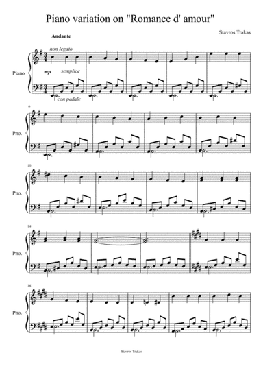 Piano variation on "Romance d' Amour" aka Jeux interdits (arr. Stavros Trakas)