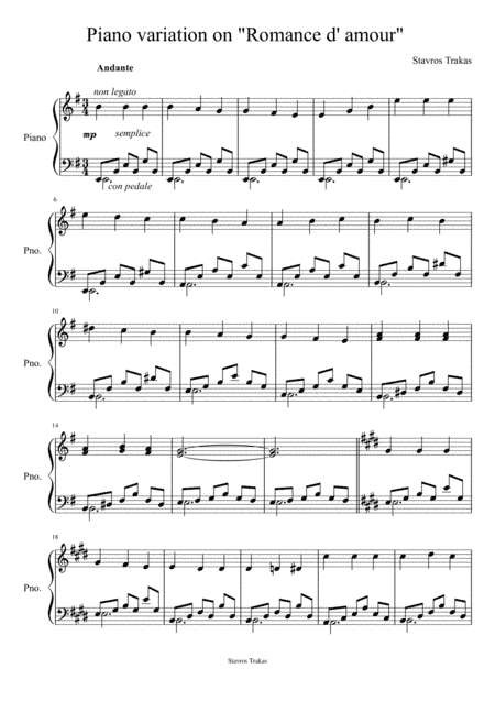 Piano variation on "Romance d' Amour" aka Jeux interdits (arr. Stavros Trakas)