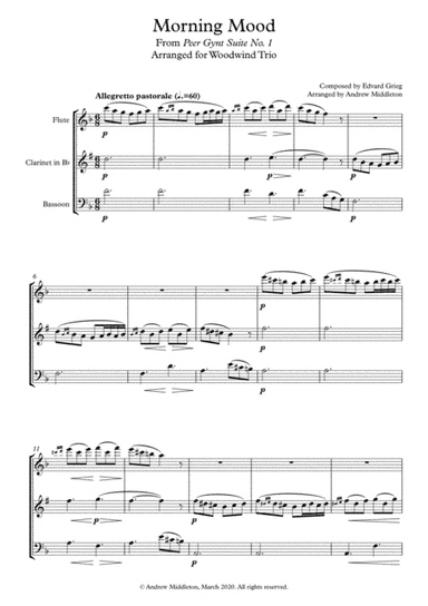 Morning Mood arranged for Woodwind Trio (arr. Andrew Middleton)